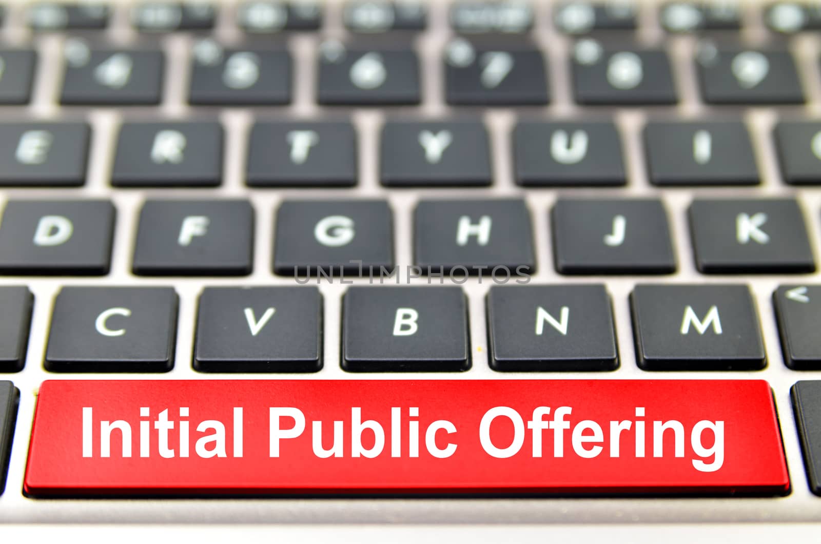 Initial Public Offering word on computer keyboard, 3D rendering