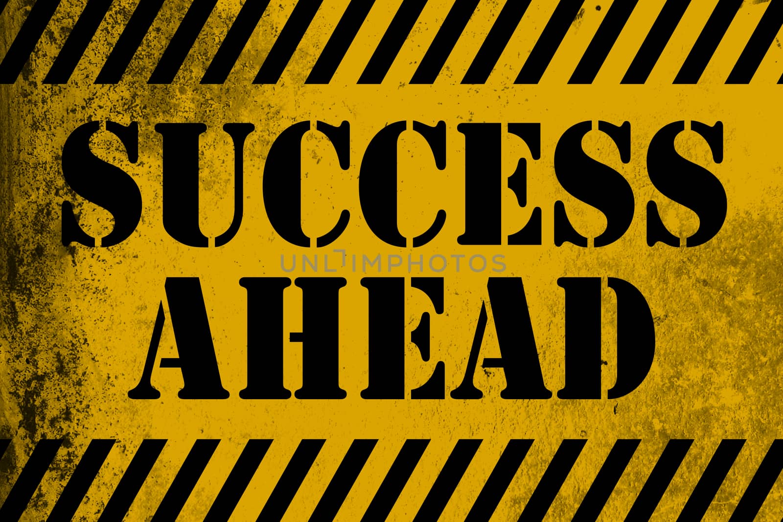 Success ahead sign yellow with stripes, 3D rendering