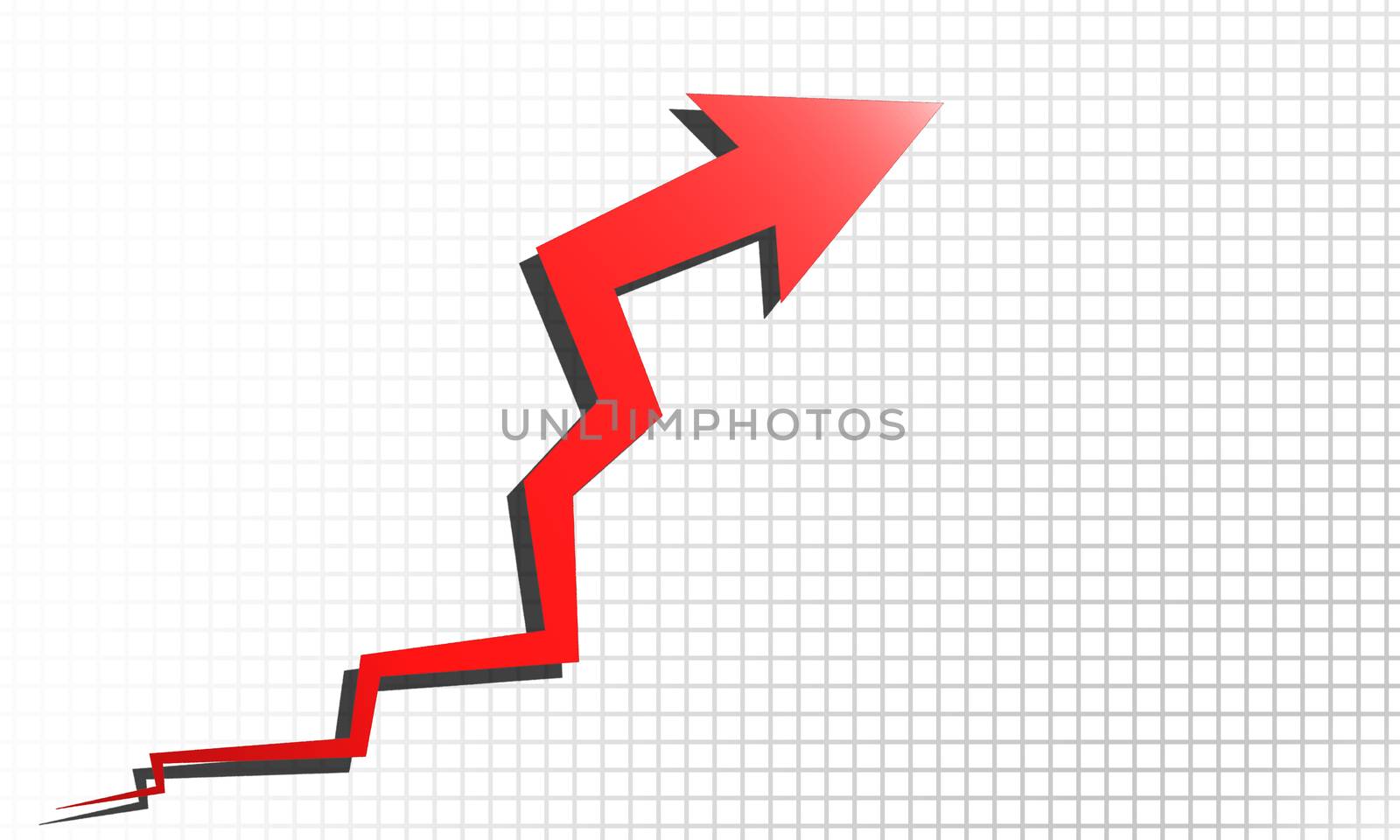 Growth graph with red arrow. 3d rendering