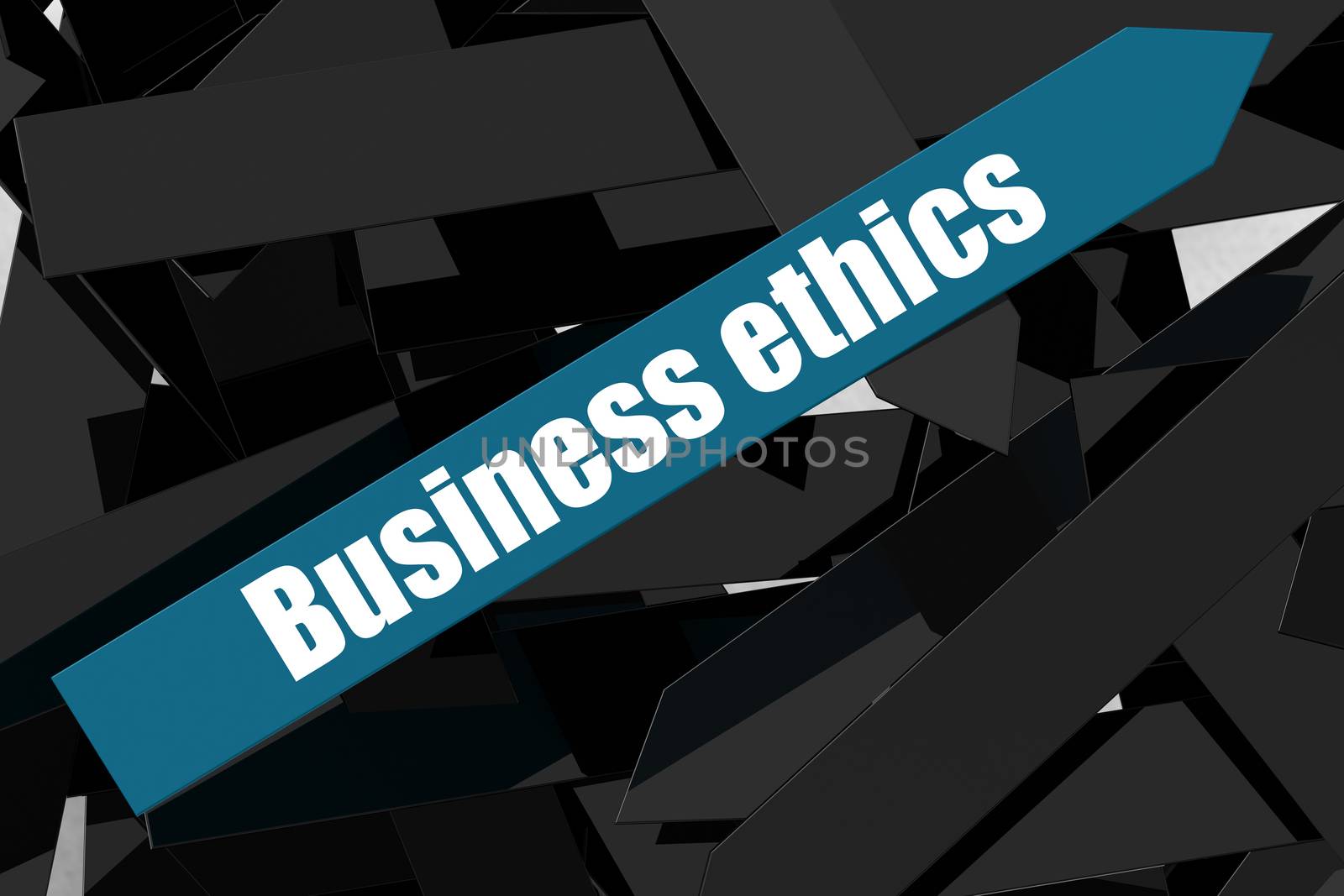 Business ethics word on the blue arrow, 3D rendering