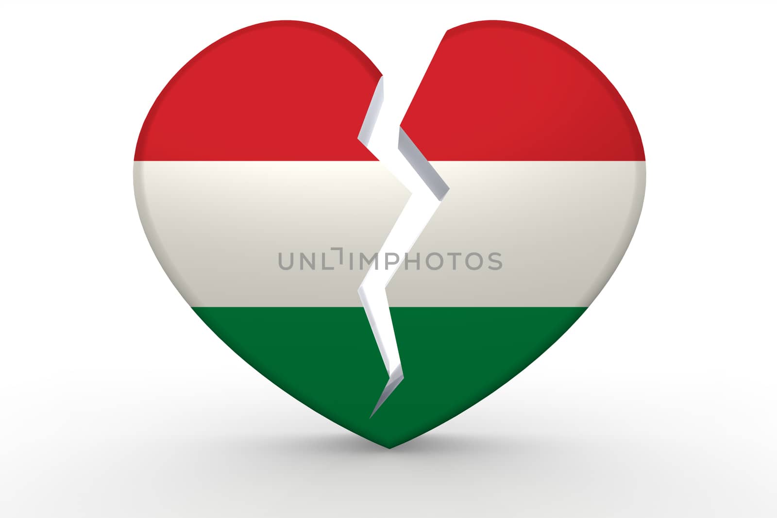 Broken white heart shape with Hungary flag, 3D rendering