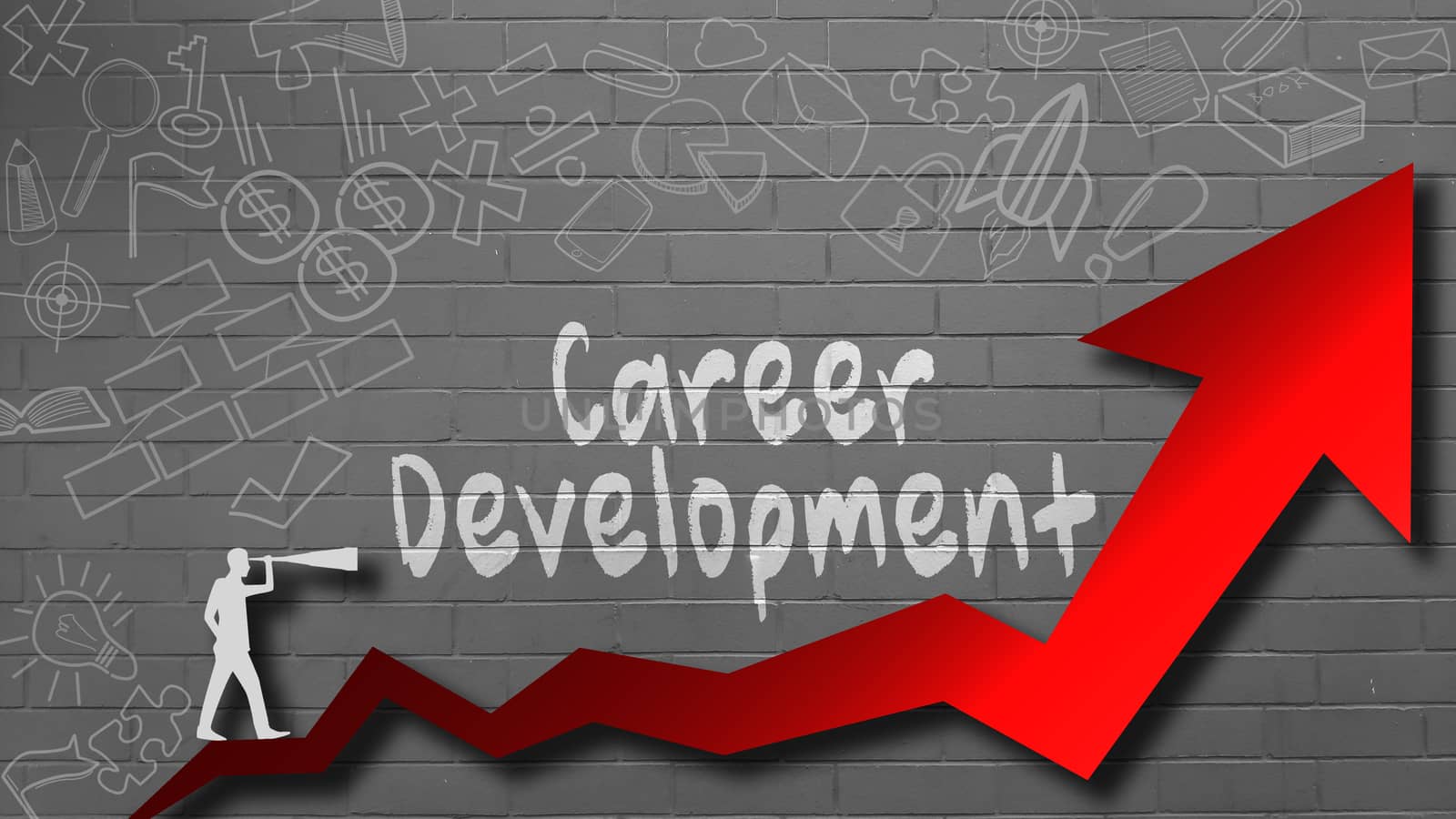 Career development word for success concept with red arrow. 3d rendering