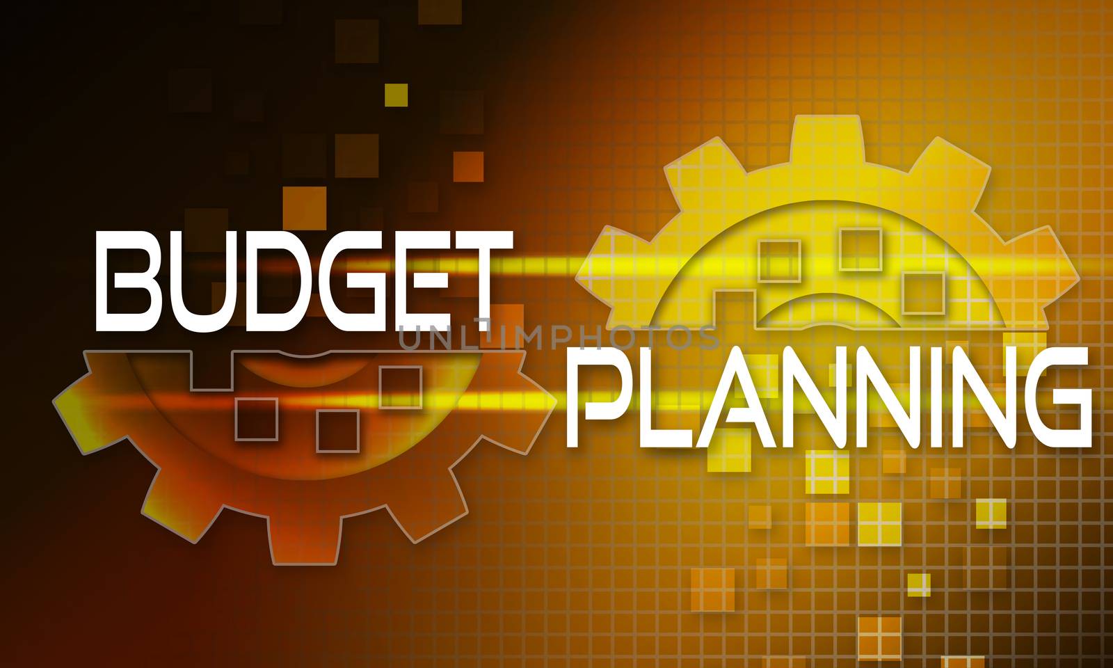 Budget planning concept text on the mechanism of gears. Technology background, 3d rendering.
