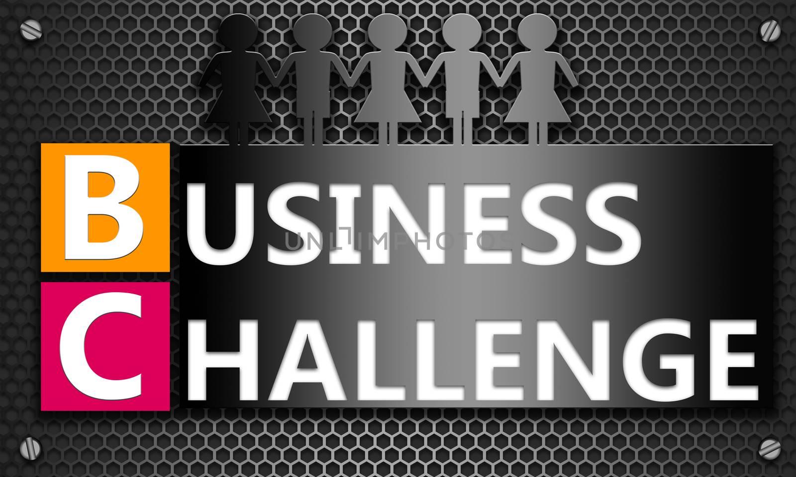 Business challenge concept on mesh hexagon background, 3d rendering
