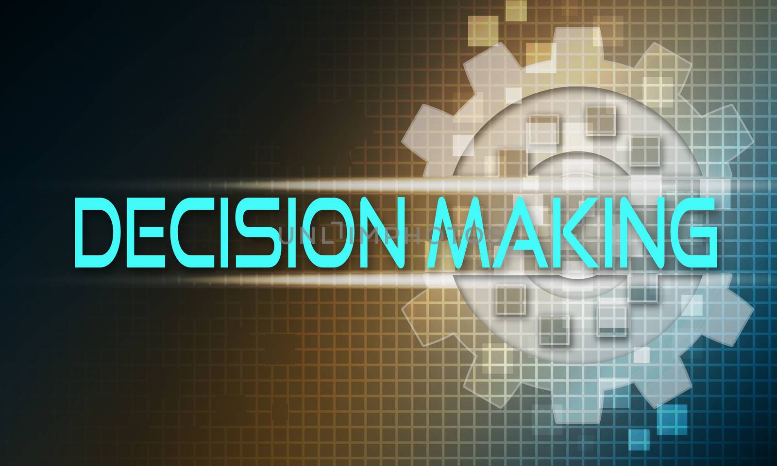 Decision making concept text on the mechanism of gears. Technology background, 3d rendering.