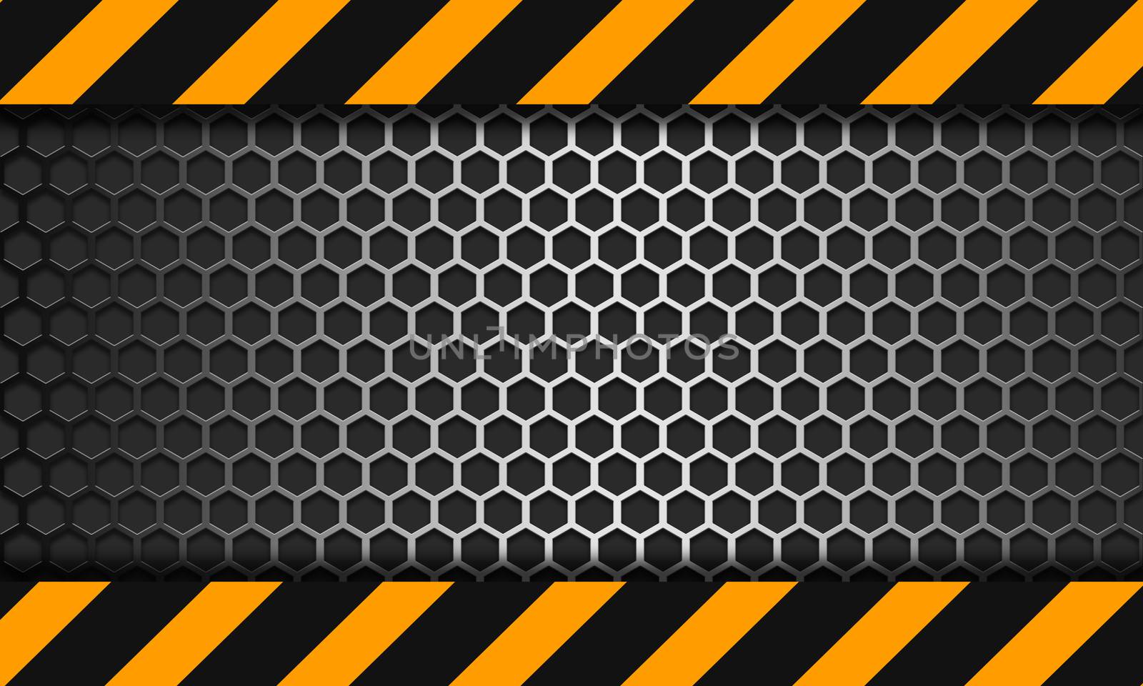 Metal banner with hexagon mesh design, 3d rendering