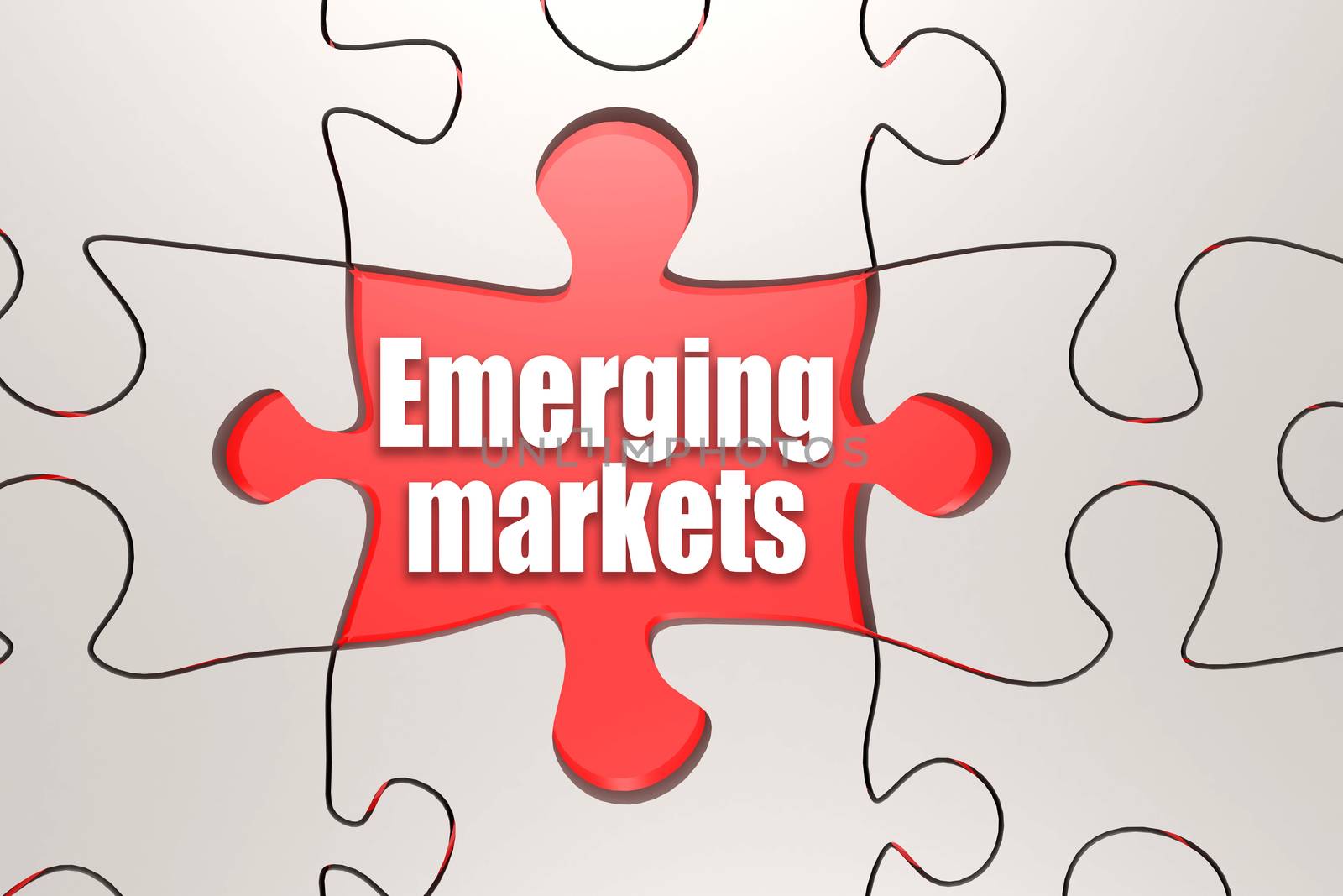 Emerging markets word on jigsaw puzzle, 3D rendering