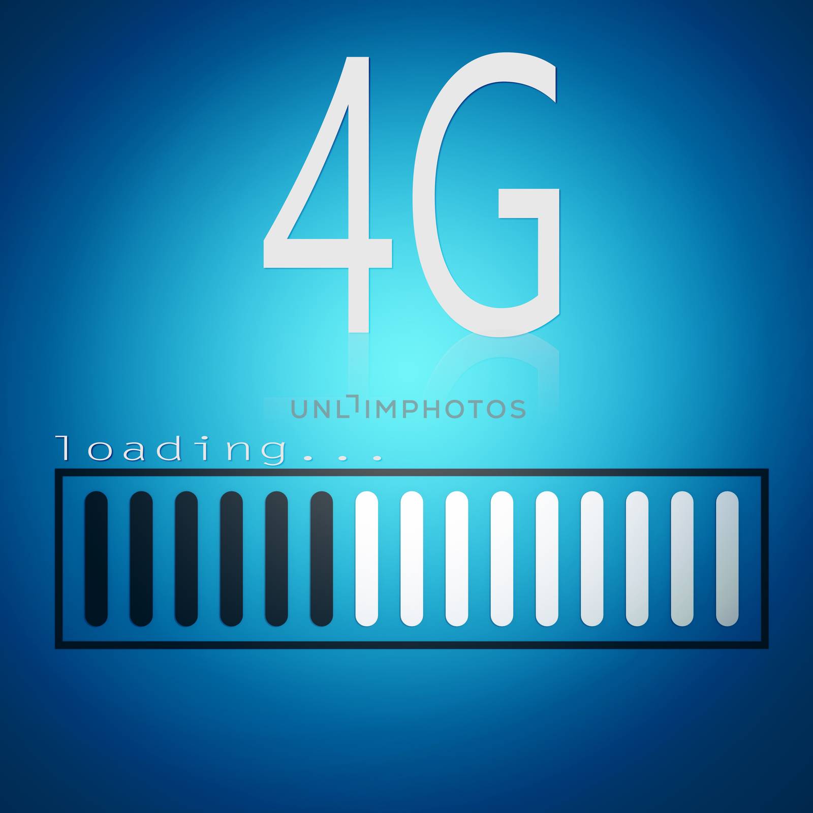 4G word with blue loading bar, 3D rendering