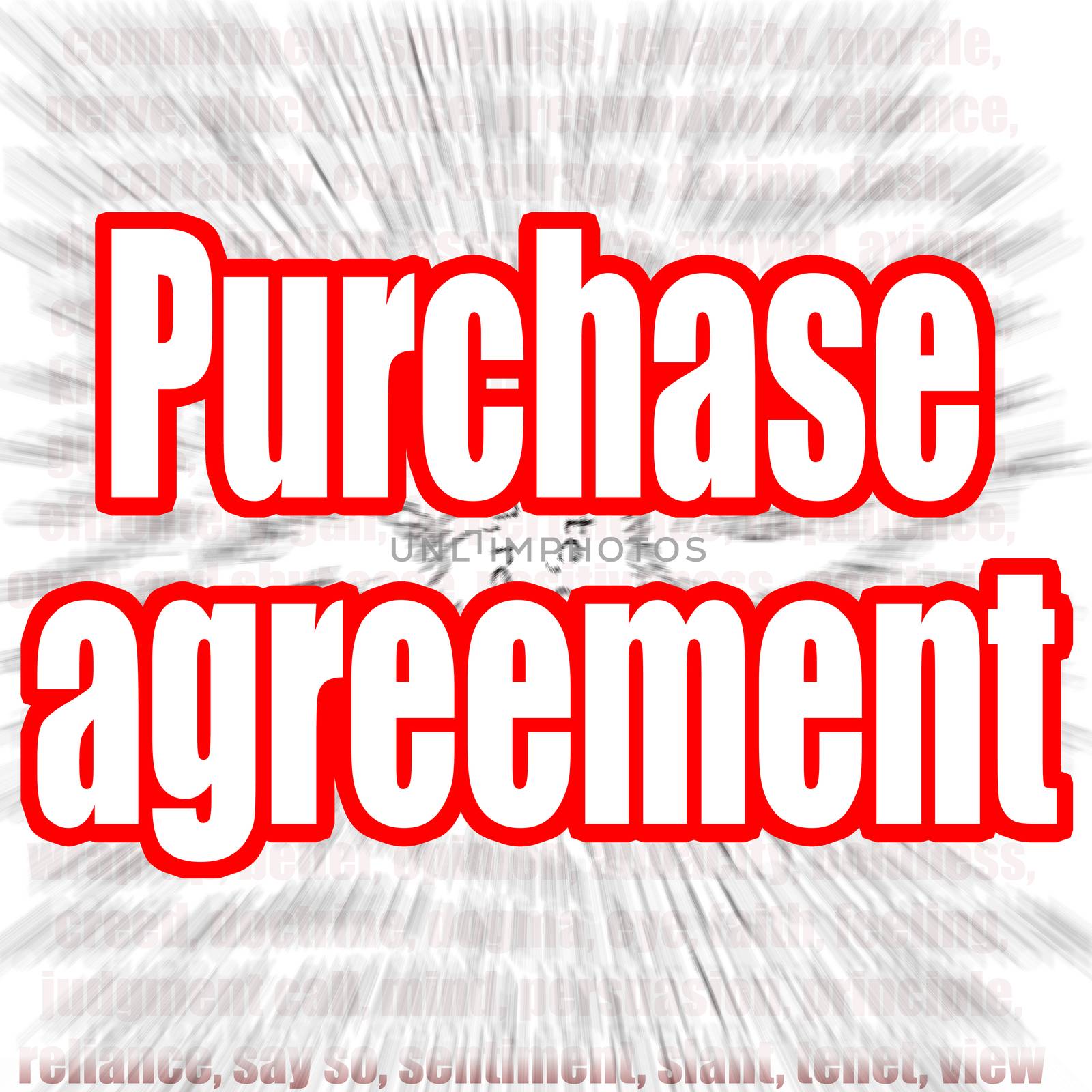 Purchase agreement word with zoom in effect as background, 3D rendering