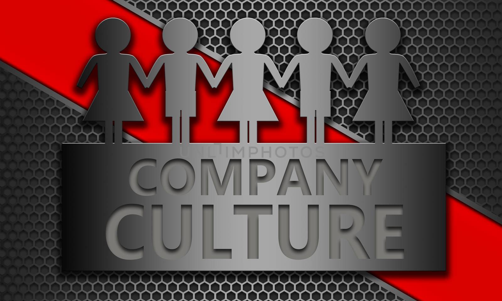 Company Culture concept with group of puppets on banner, 3d rendering
