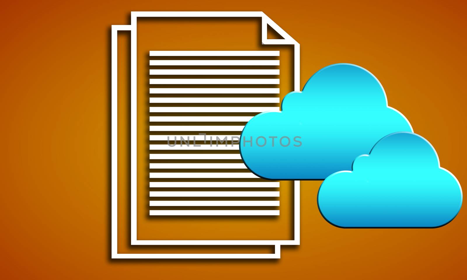 Blue internet cloud icon and White line text document, 3d rendering