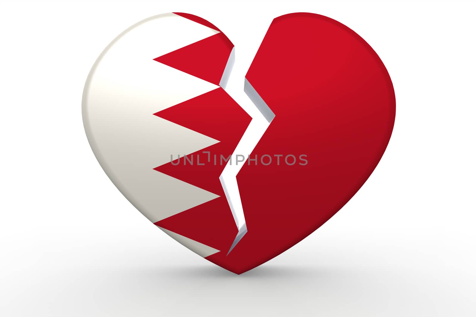 Broken white heart shape with Bahrain flag, 3D rendering