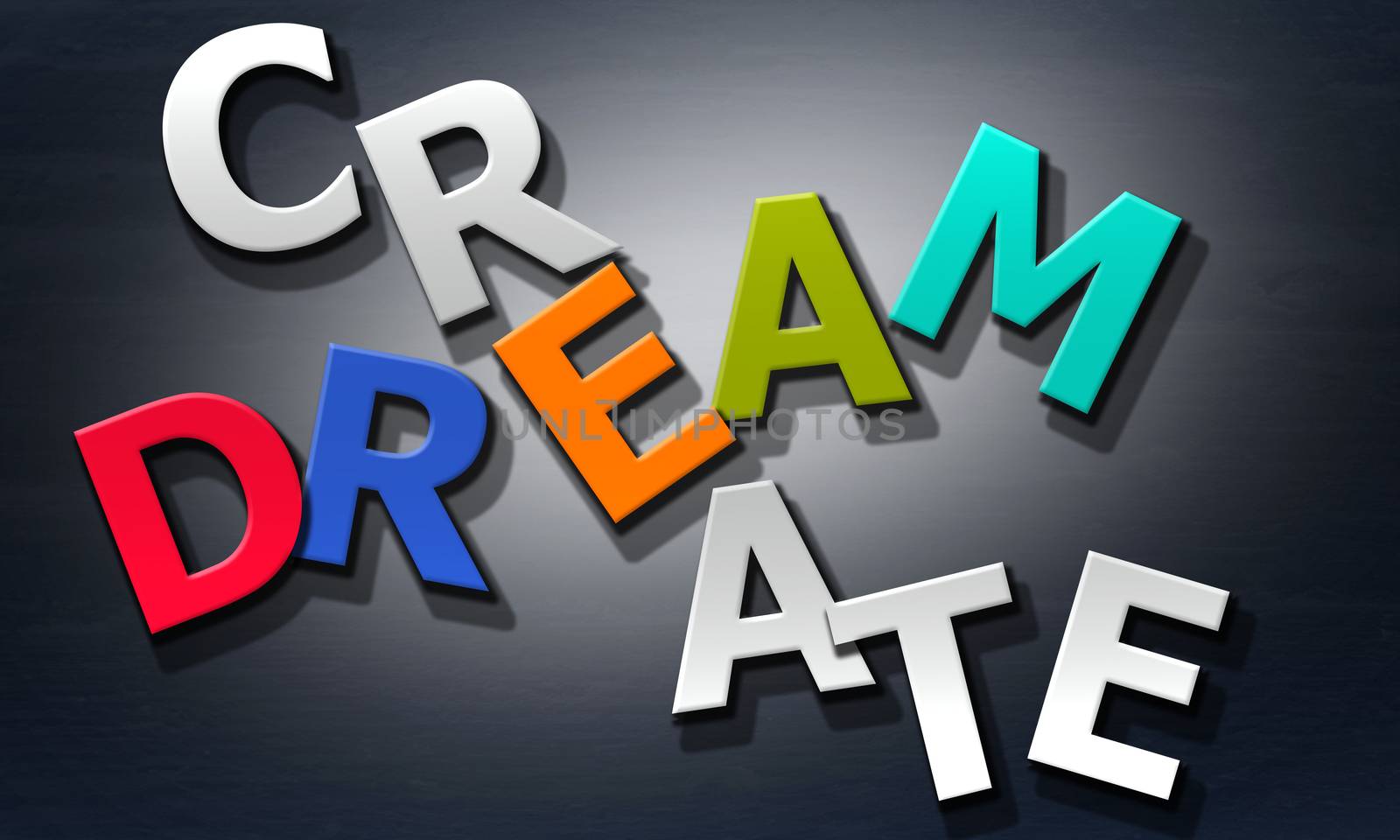 Create dream phrase composed of multicolored alphabet by tang90246