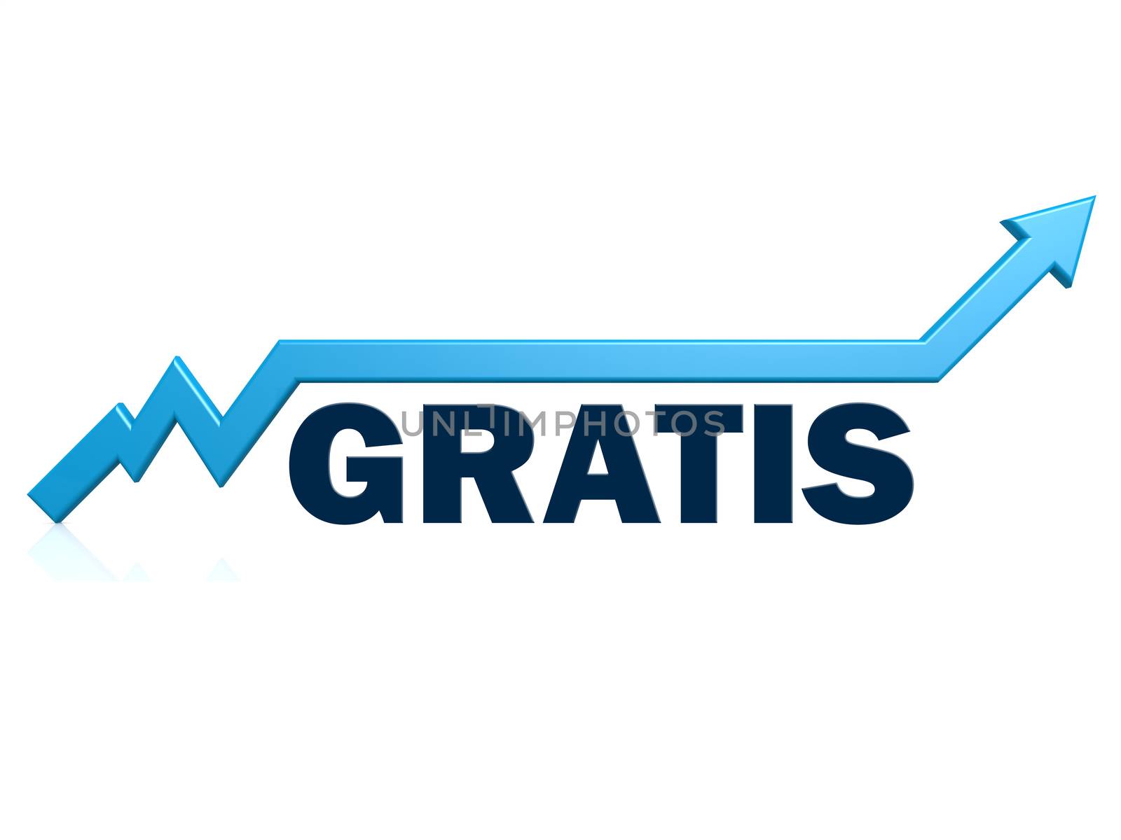 Gratis word with blue grow arrow, 3D rendering