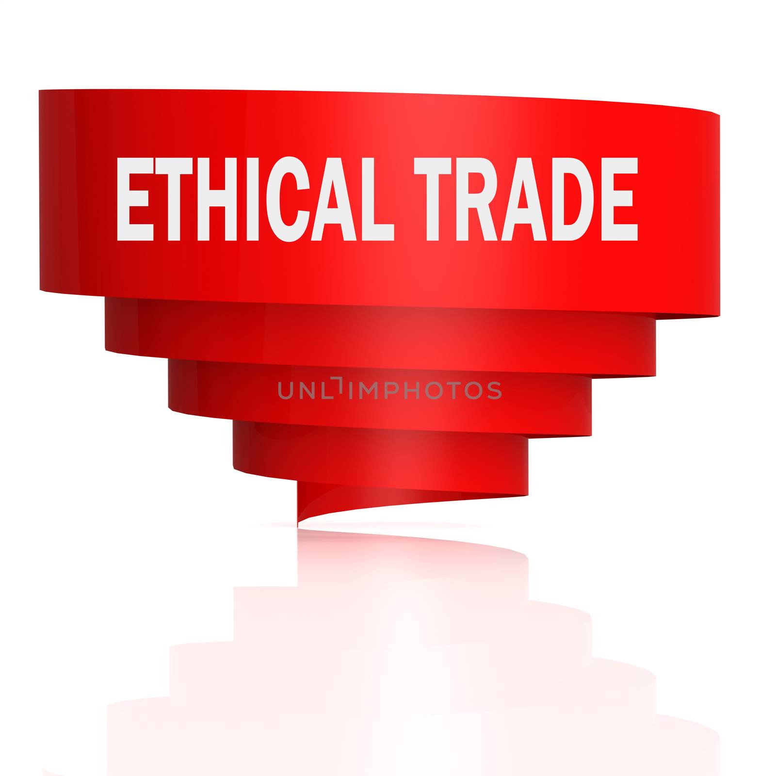 Ethical trade word with red curve banner, 3D rendering