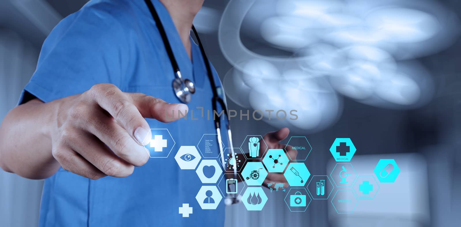 Medicine doctor hand working with modern computer interface as m by everythingpossible