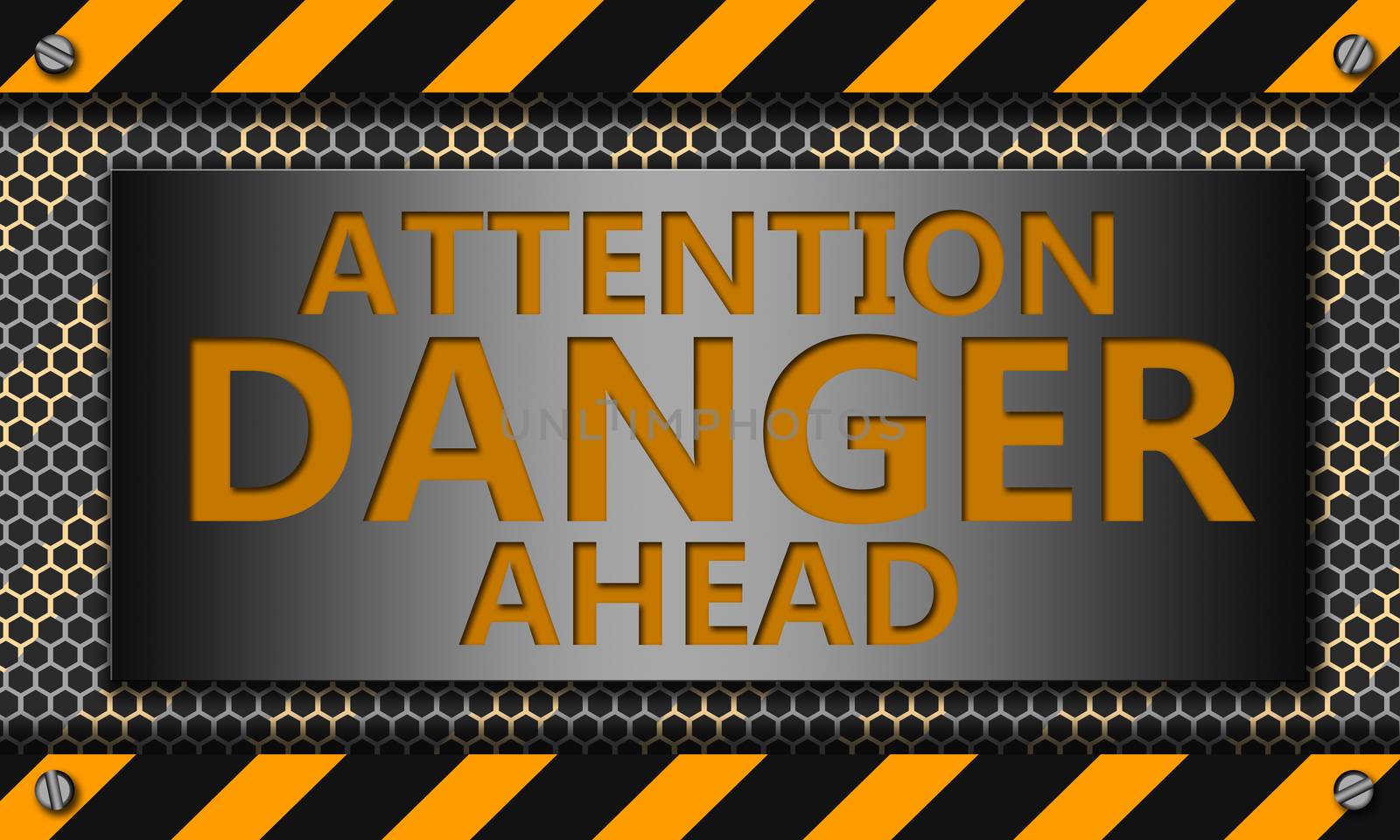 Danger sign with caution yellow tape, 3d rendering
