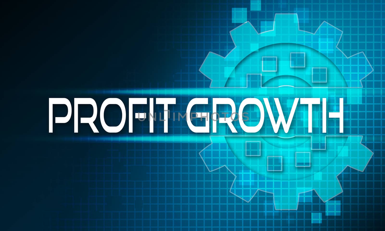 Profit growth concept text on the mechanism of gears. Technology background, 3d rendering.