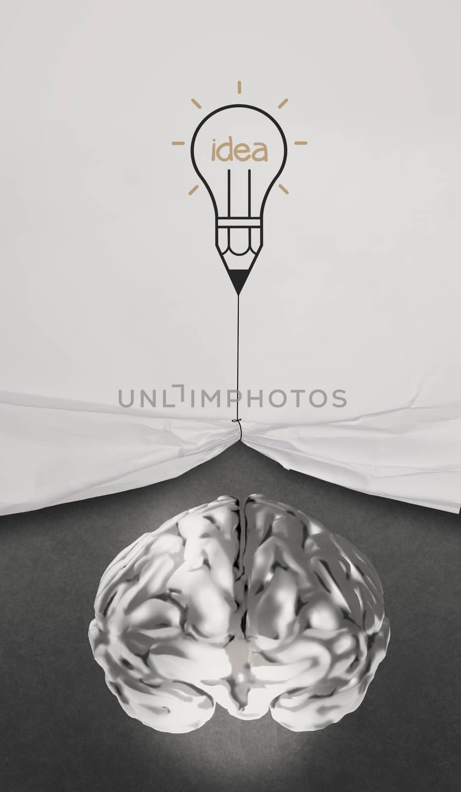 3d metal brain on paper with opening crumpled paper as concept by everythingpossible