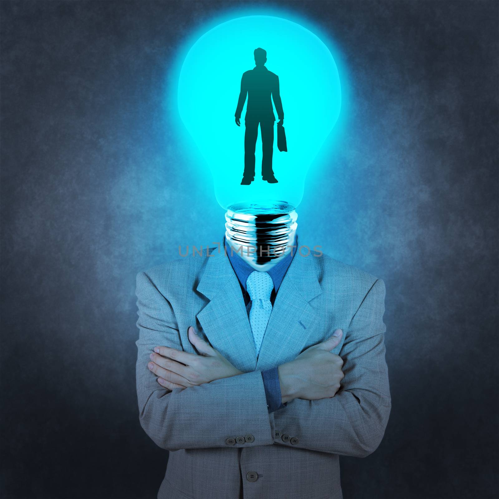 businessman light bulb head choosing people icon as human resources concept 