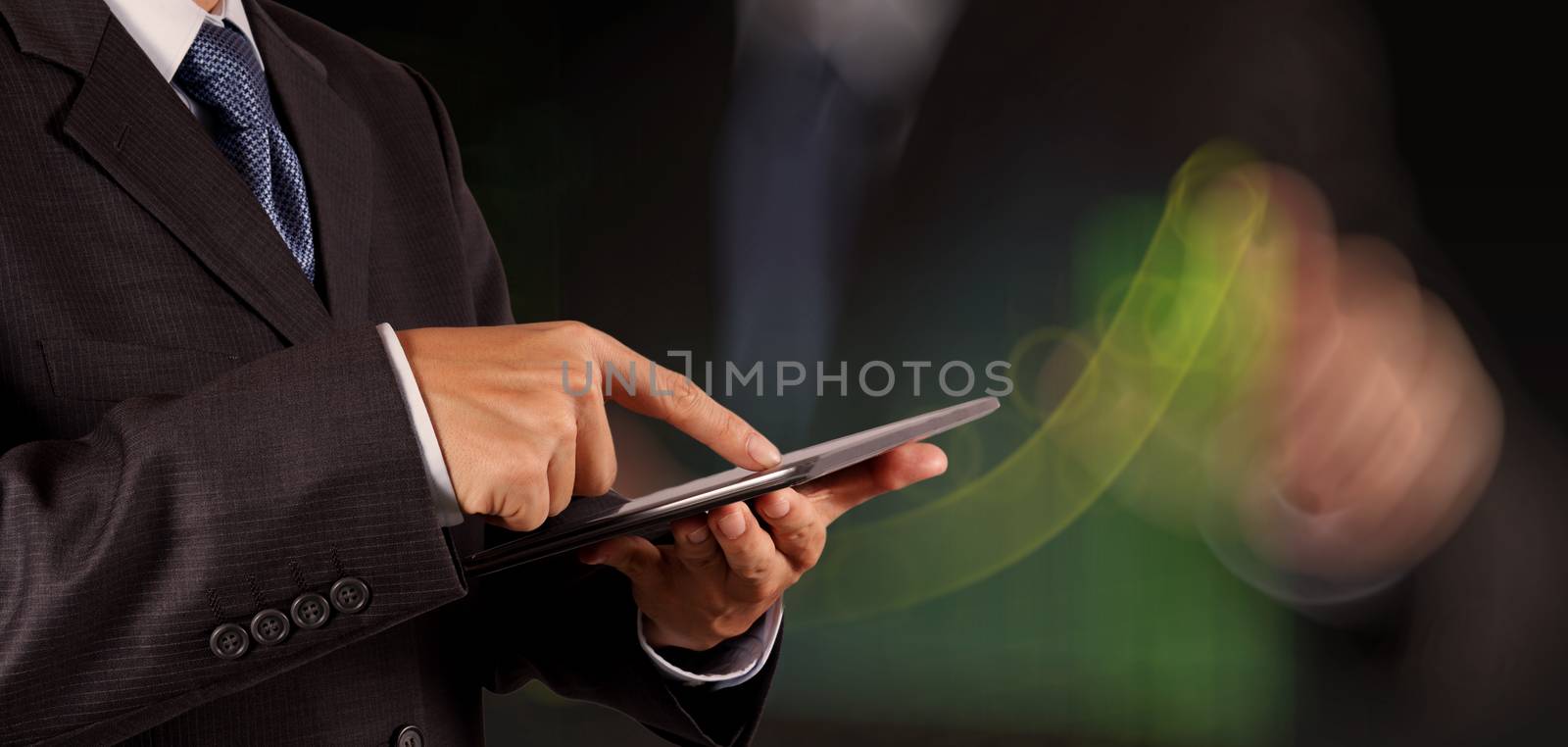businessman success working computer touch screen with his team  by everythingpossible