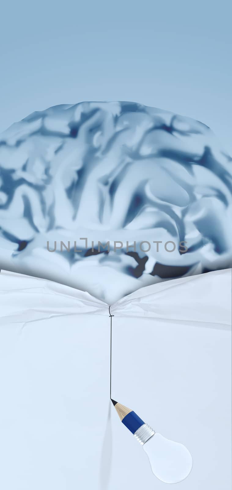 3d metal brain on paper with opening crumpled paper as concept by everythingpossible