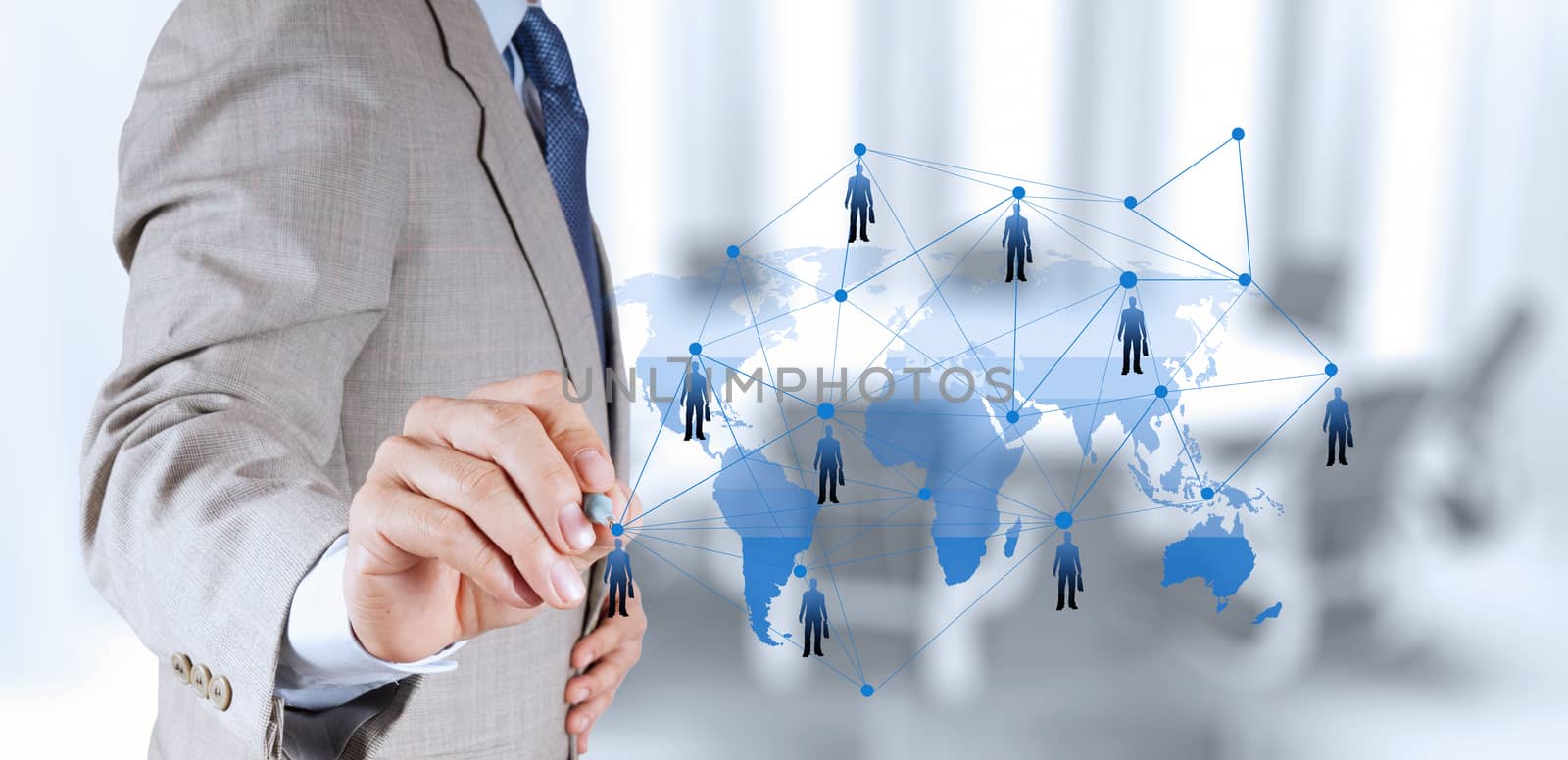 businessman working with new modern computer show social network structure as concept