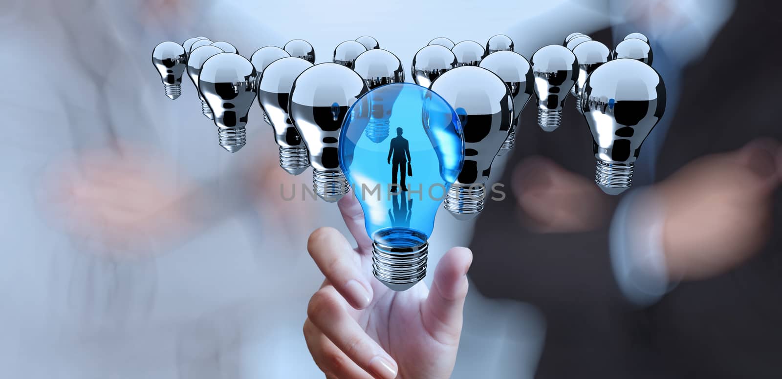 hand reach 3d light bulb of leadership concept  by everythingpossible