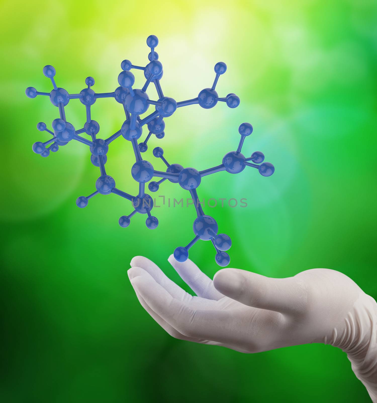 scientist doctor hand holds virtual molecular structure in the lab 