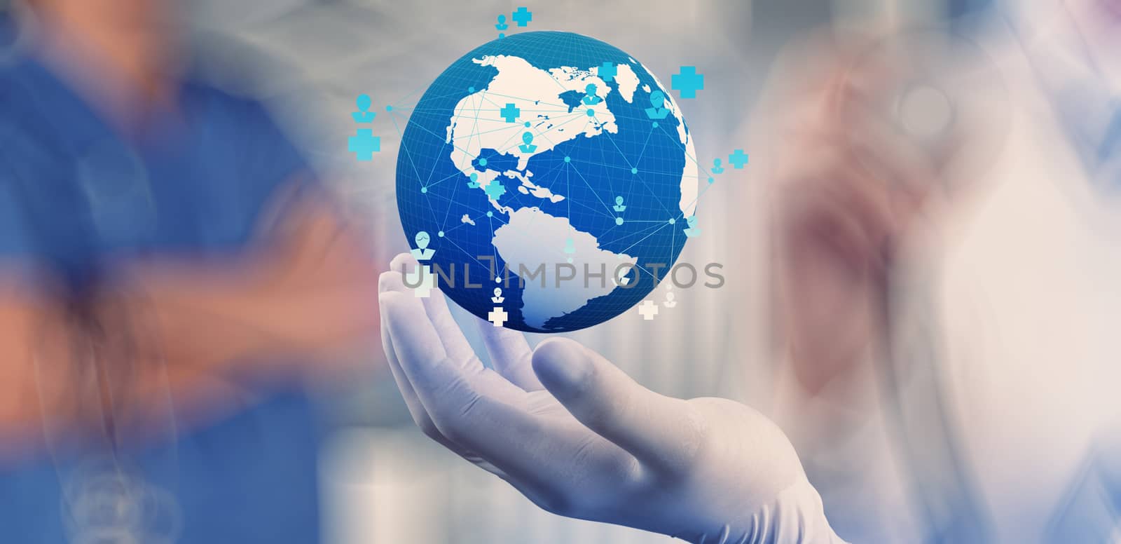 Medical Doctor holding a world globe in her hands as medical network concept 