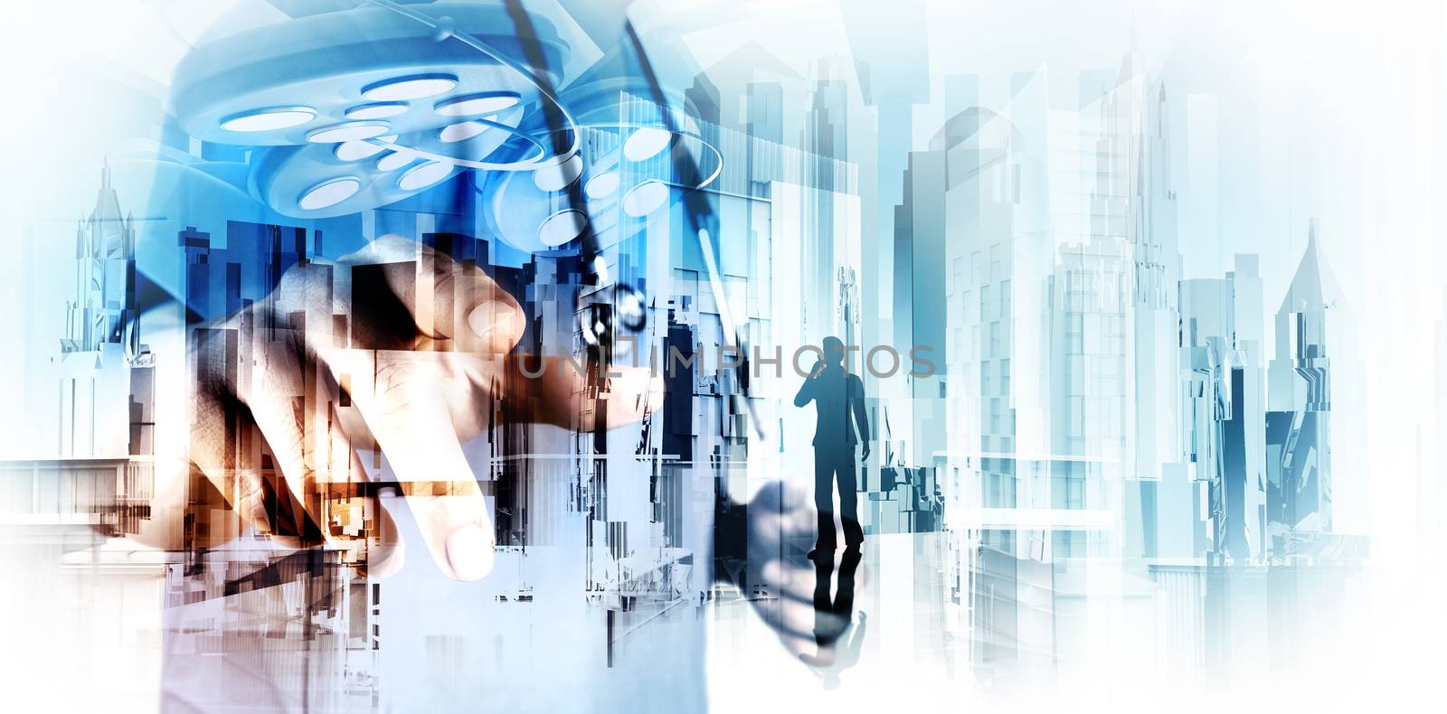 Double exposure of smart medical doctor working with abstract ci by everythingpossible