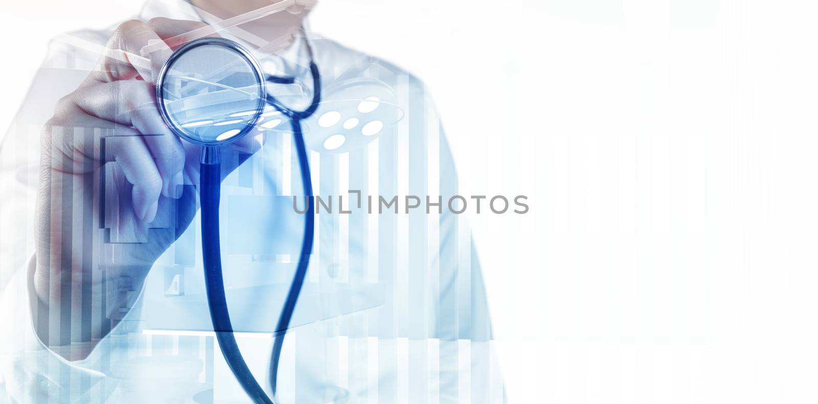 Double exposure of smart medical doctor working with operating r by everythingpossible