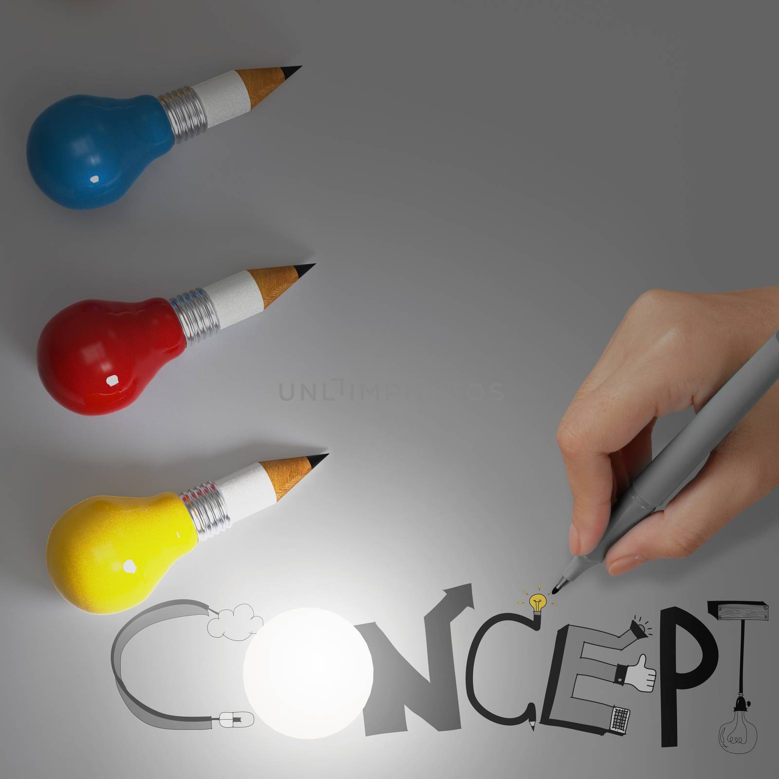 pencil lightbulb 3d and design word CONCEPT as concept by everythingpossible