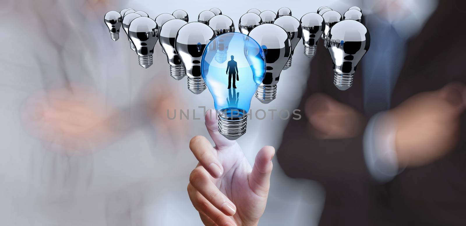hand reach 3d light bulb of leadership concept 