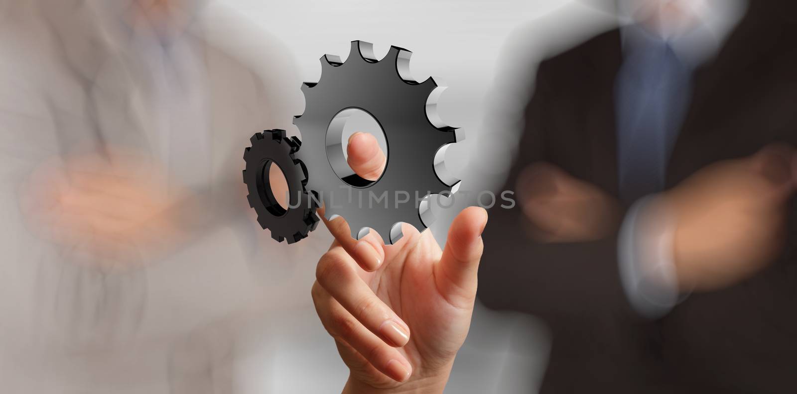 businessman hand showing 3d gear to success concept  by everythingpossible