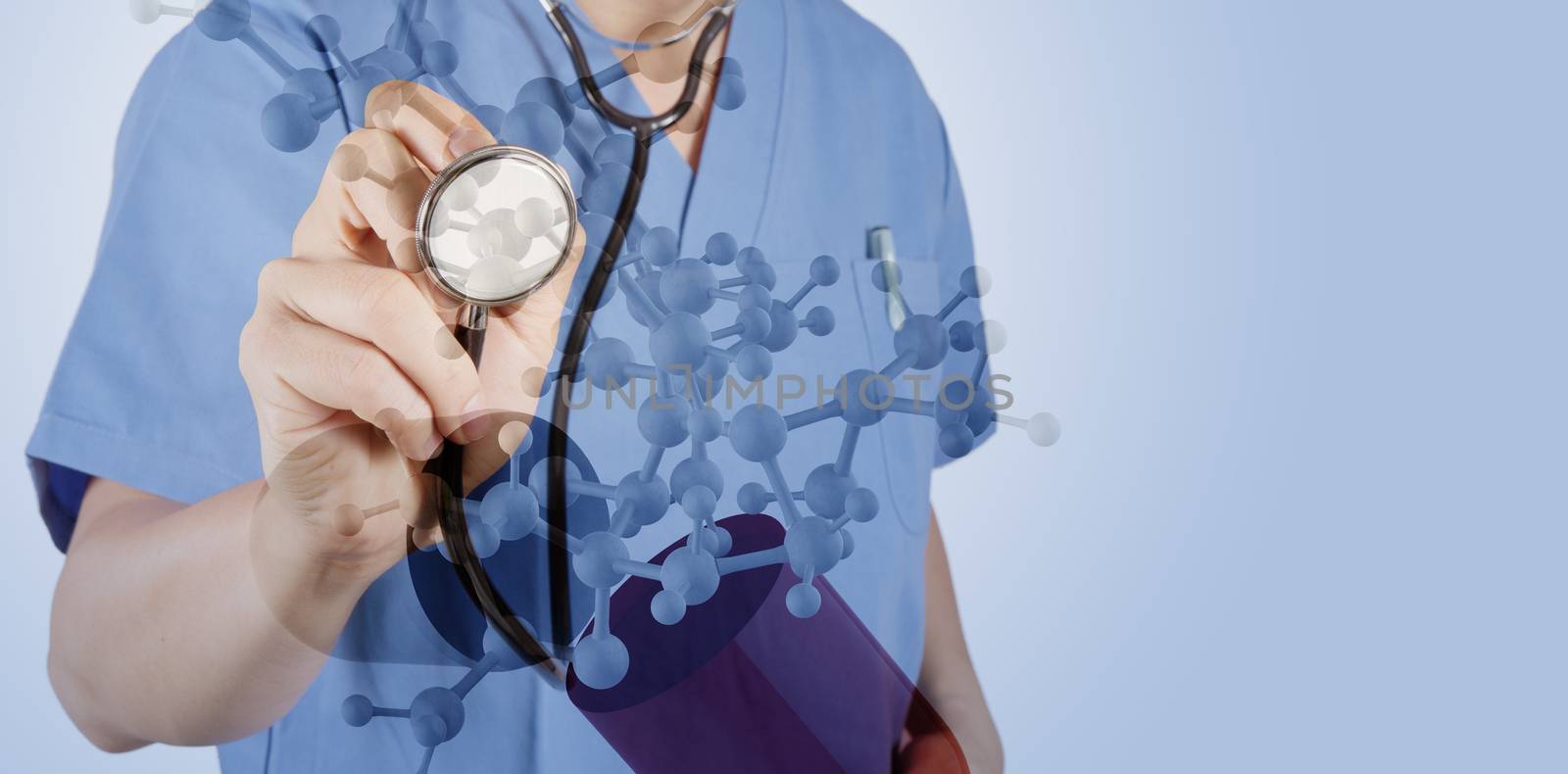 Double exposure of medical doctor with stethoscope in hand with  by everythingpossible