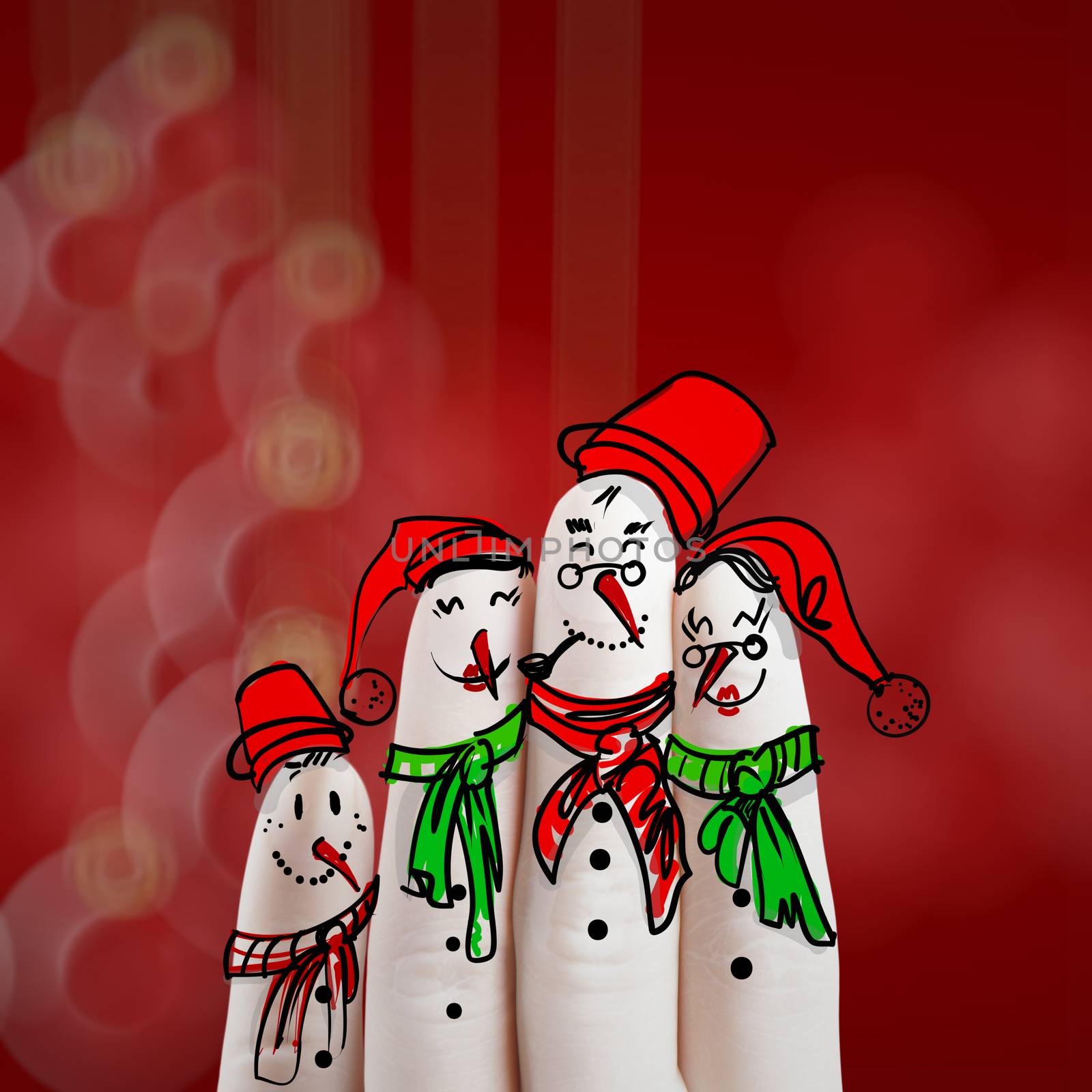 A lovely family hand drawn and finger of snowmen on blur backgro by everythingpossible