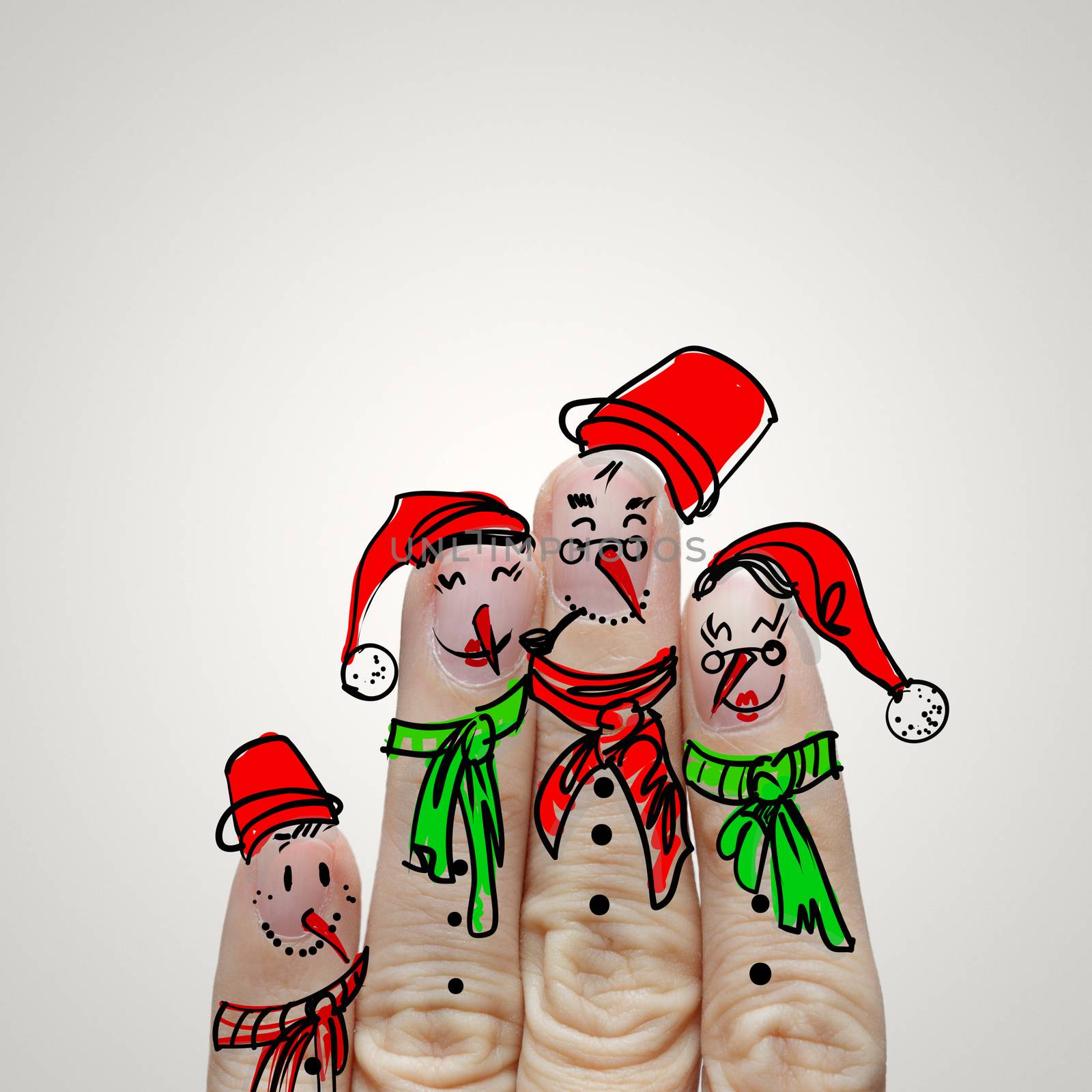 lovely family hand drawn and finger of snowmen,as concept idea 