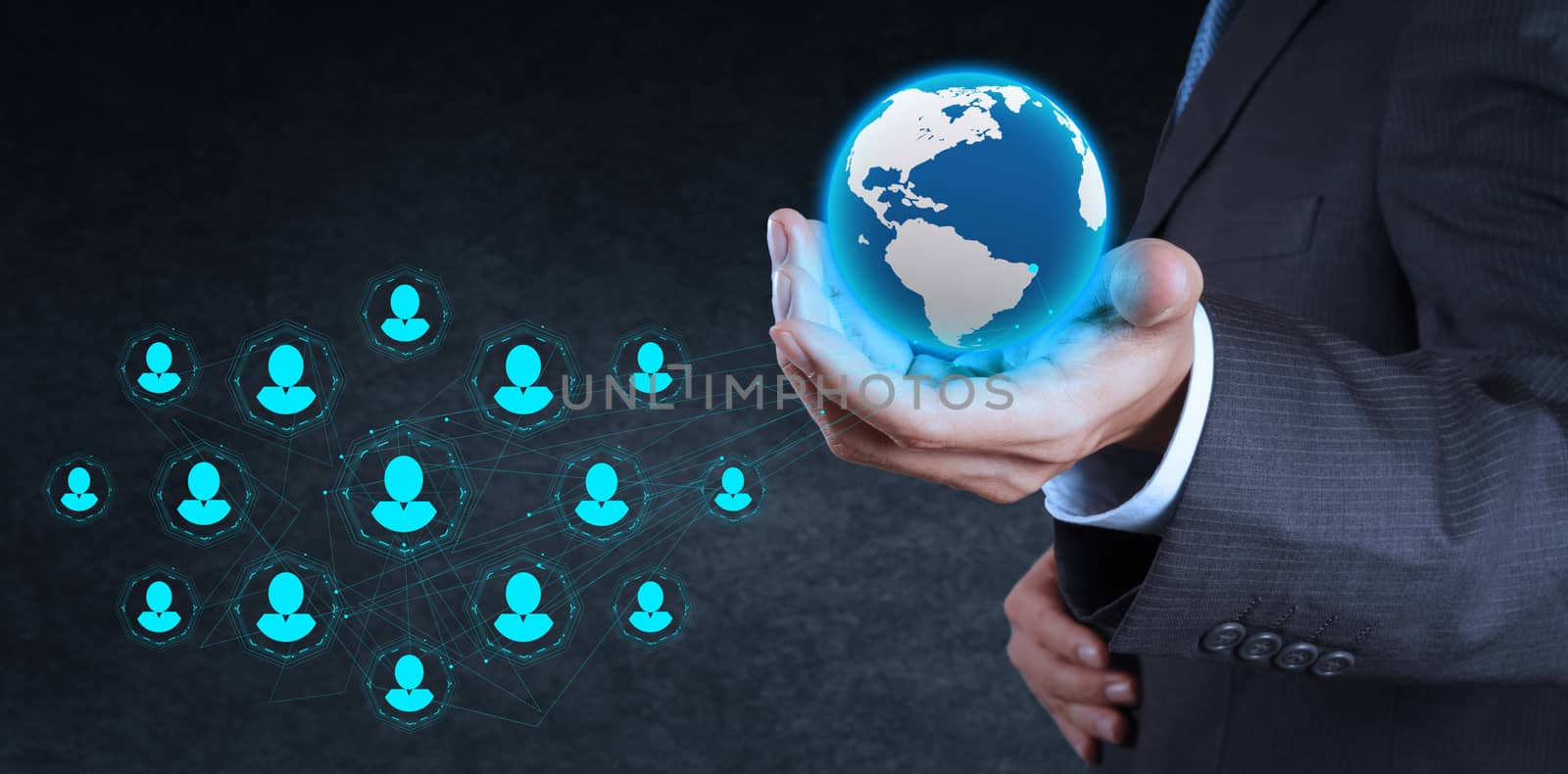 businessman working with new modern computer show social network structure as concept