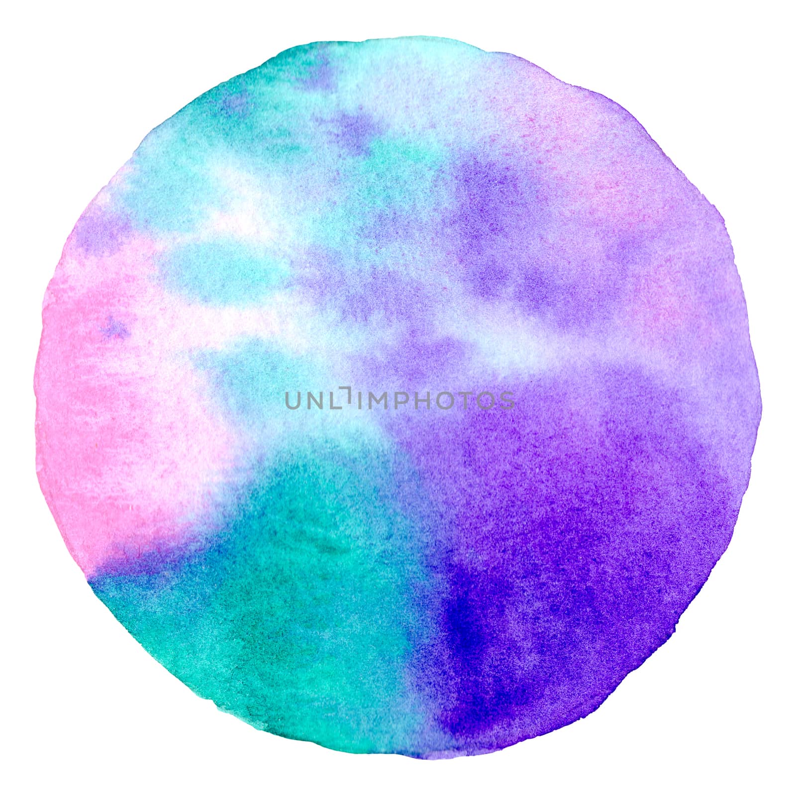 Blue abstract watercolor hand painting in circle shape for the text message background. Colorful splashing in the paper. by Ungamrung