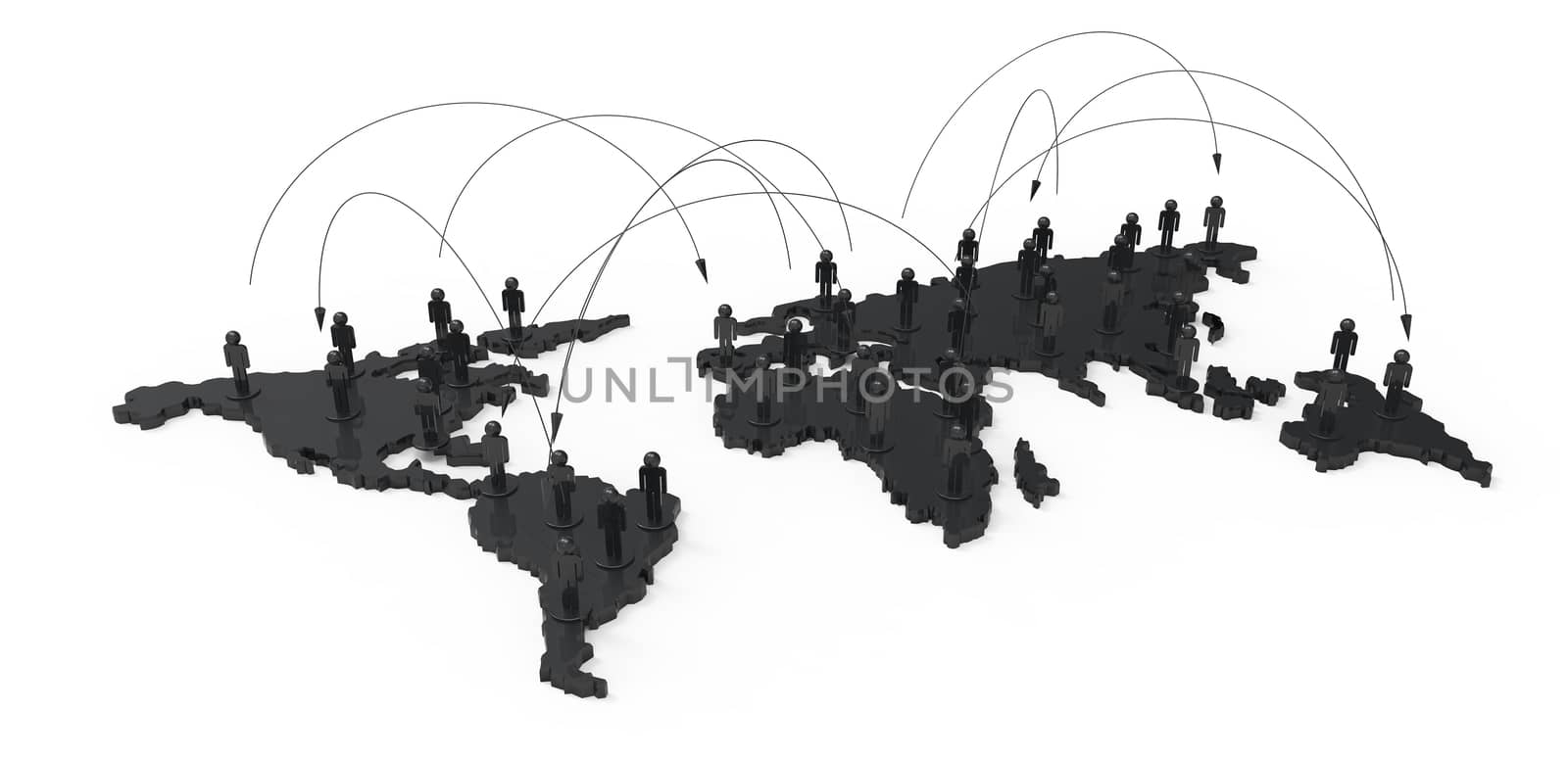social network human 3d on world map  by everythingpossible