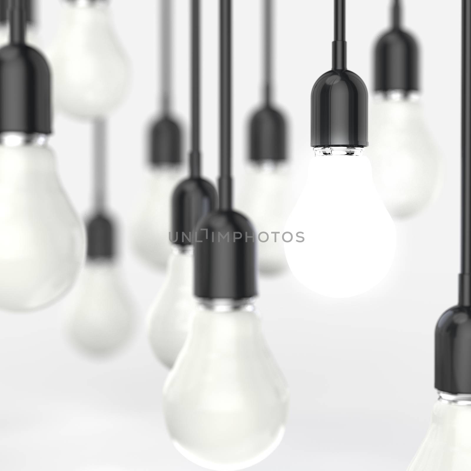 creative idea and leadership concept with 3d light bulb 