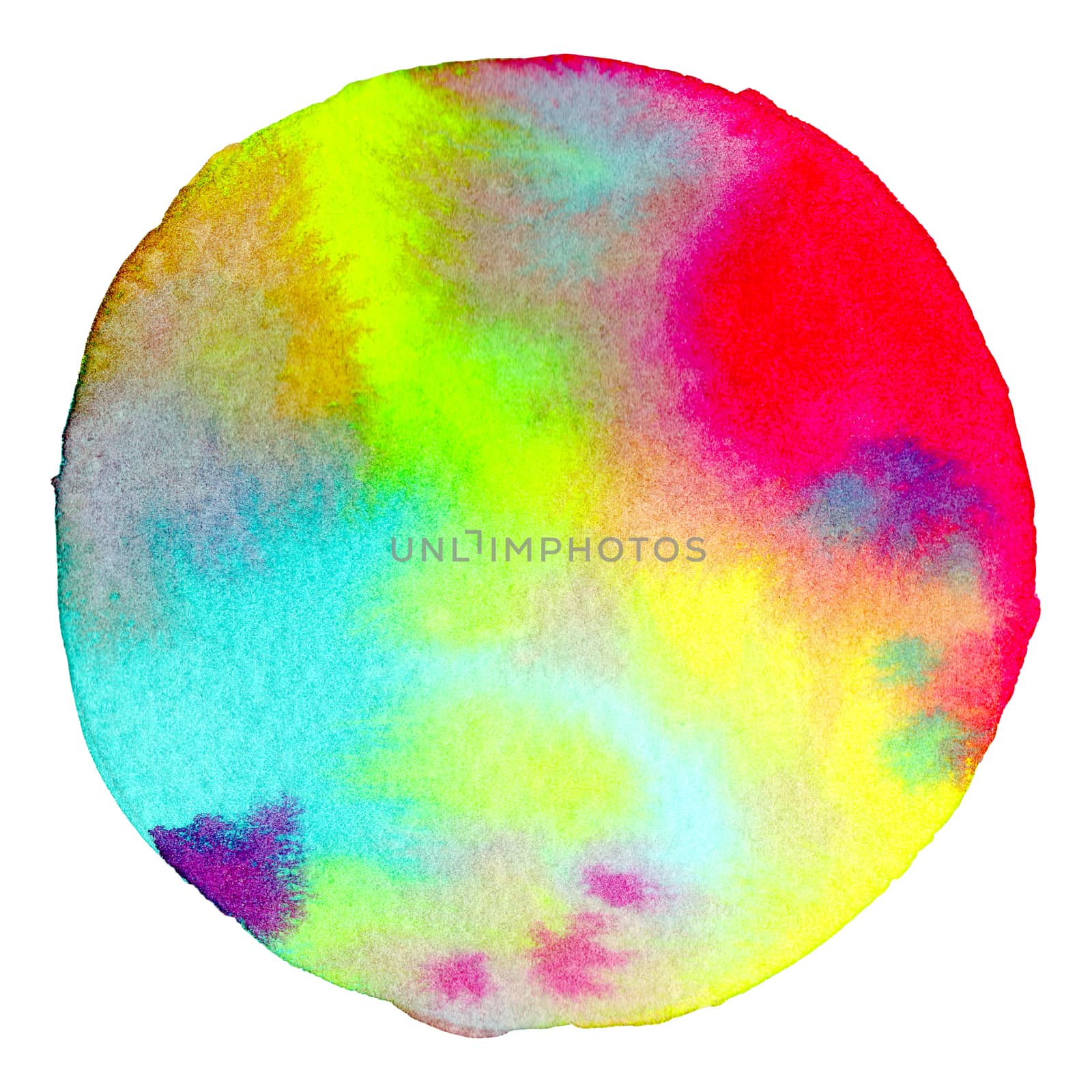 Abstract watercolor hand painting in circle shape for the text message background. Colorful splashing in the paper. by Ungamrung