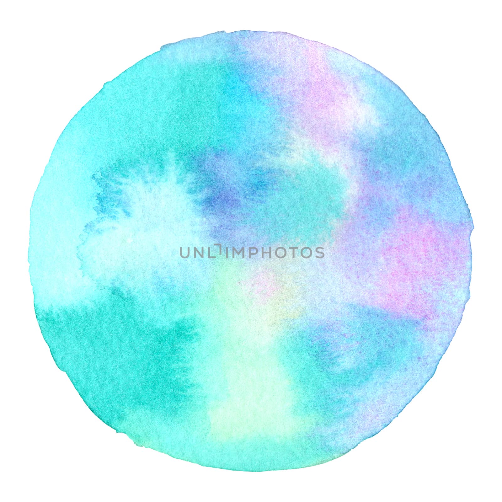 Blue abstract watercolor hand painting in circle shape for the text message background. Colorful splashing in the paper. Perfect for branding, greetings, websites, digital media, invites, weddings. by Ungamrung