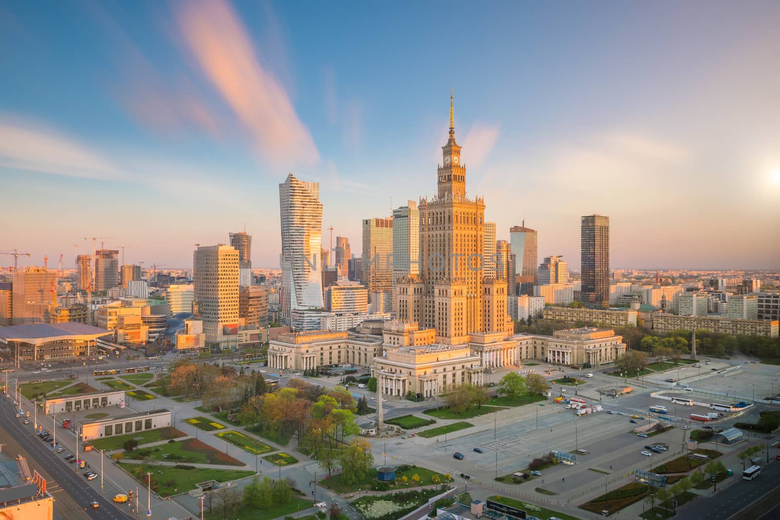 Aerial photo of  Warsaw city skyline by f11photo