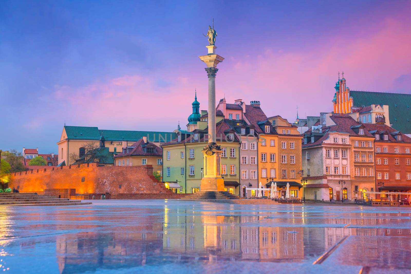 Old town in Warsaw, Poland at twilight