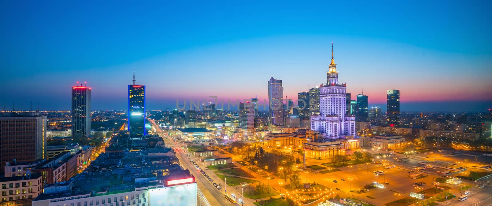 Aerial photo of  Warsaw city skyline by f11photo