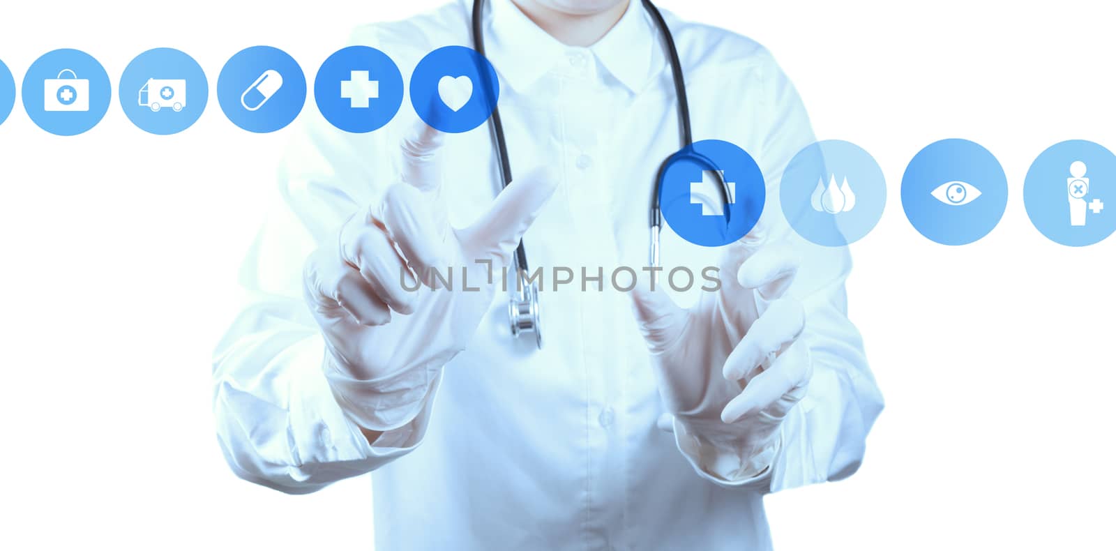 Medicine doctor hand working with modern computer interface  by everythingpossible