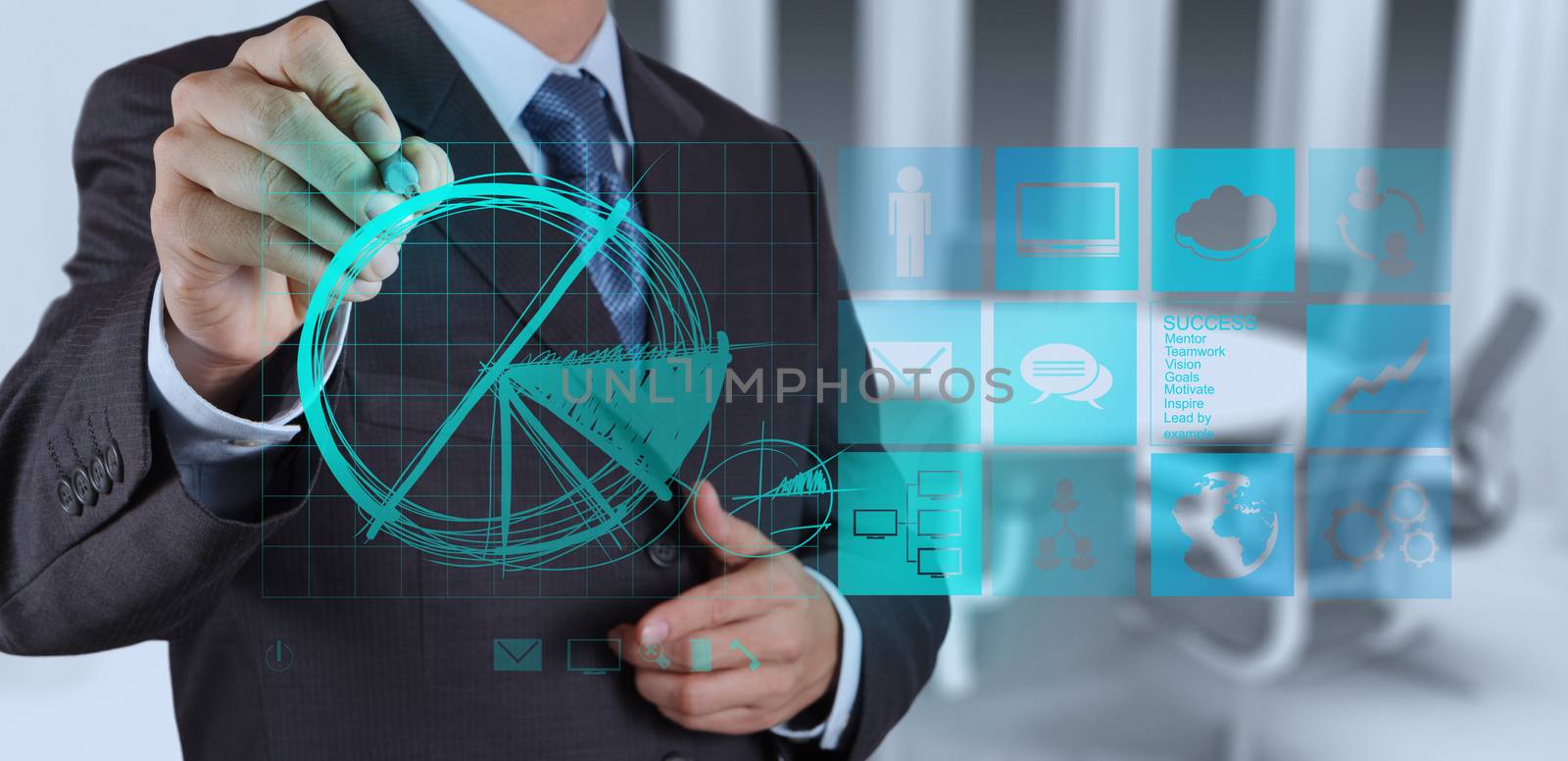 businessman hand working with new modern computer and business strategy as concept