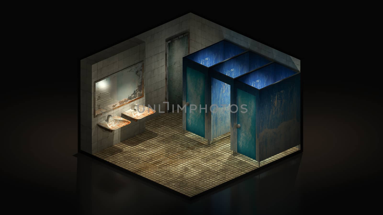 Horror and creepy toilet in the hospital.,3d illustration Isomatric.
